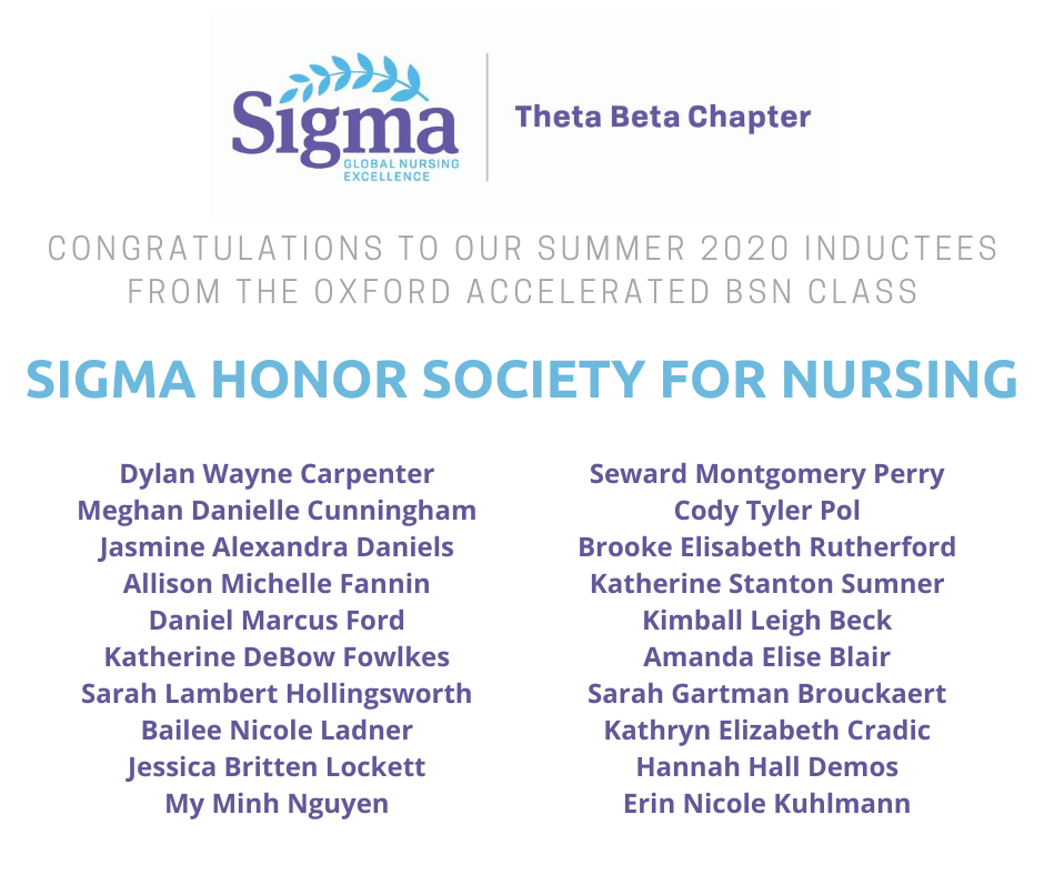 Sigma Honor Society inductees Oxford 2020